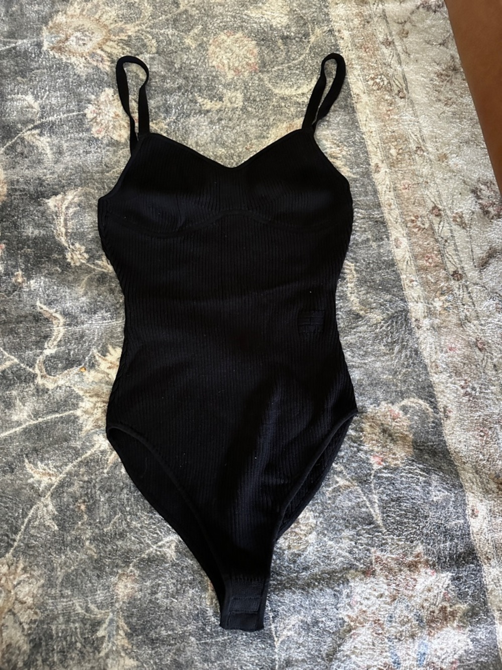 Frame Denim Black Ribbed V-Neck Tank Bodysuit